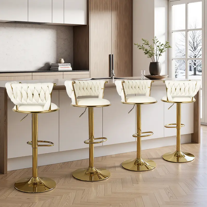 Beige Velvet Swivel Counter Stools with Gold Base (Set of 2), view 2