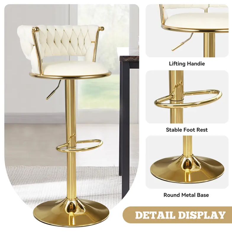 Beige Velvet Swivel Counter Stools with Gold Base (Set of 2), view 3