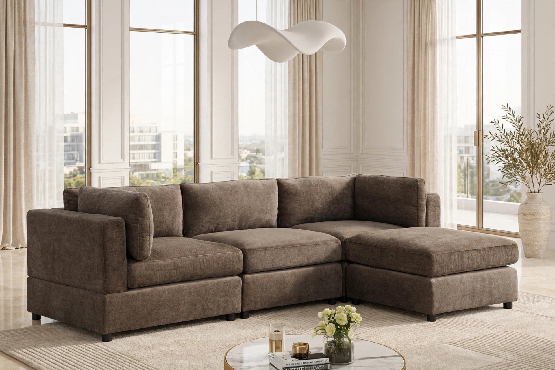 Milan Chocolate Performance Fabric Modular Sectional, view 2