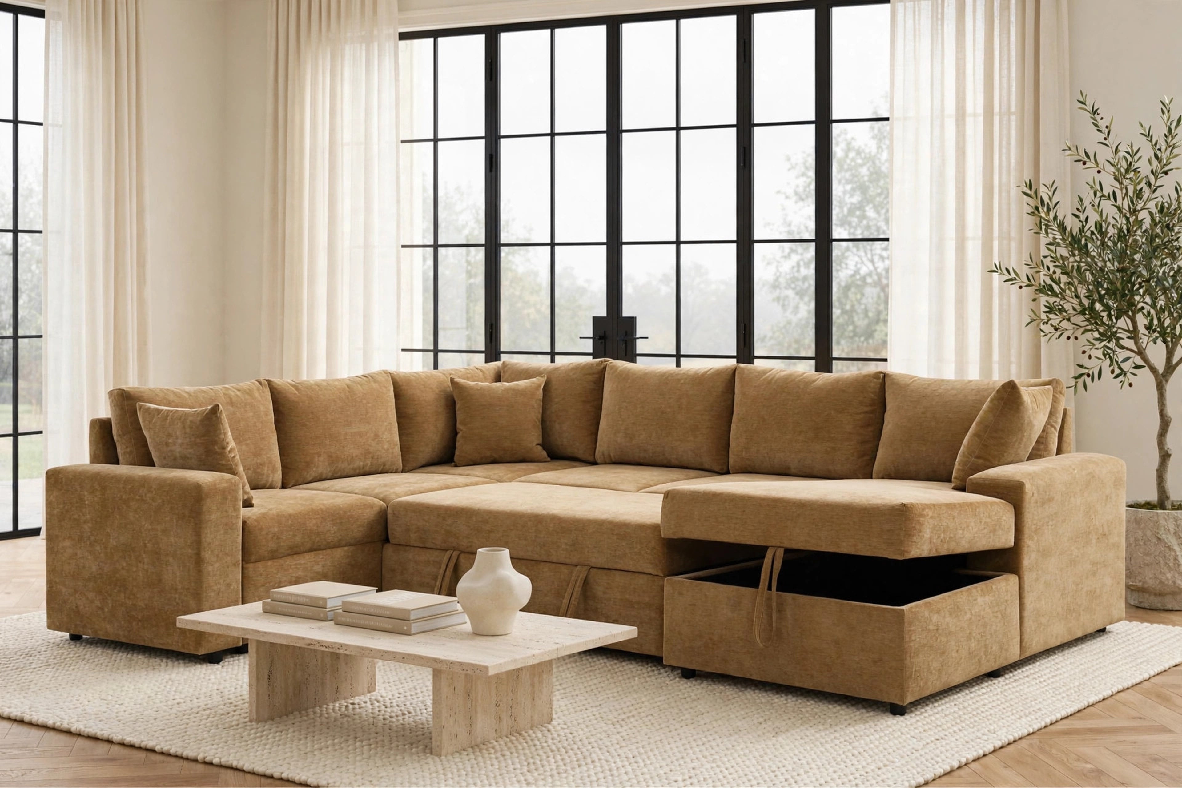 Forever Caramel Latte Storage Chaise Sectional with Pull-Out Bed, view 5