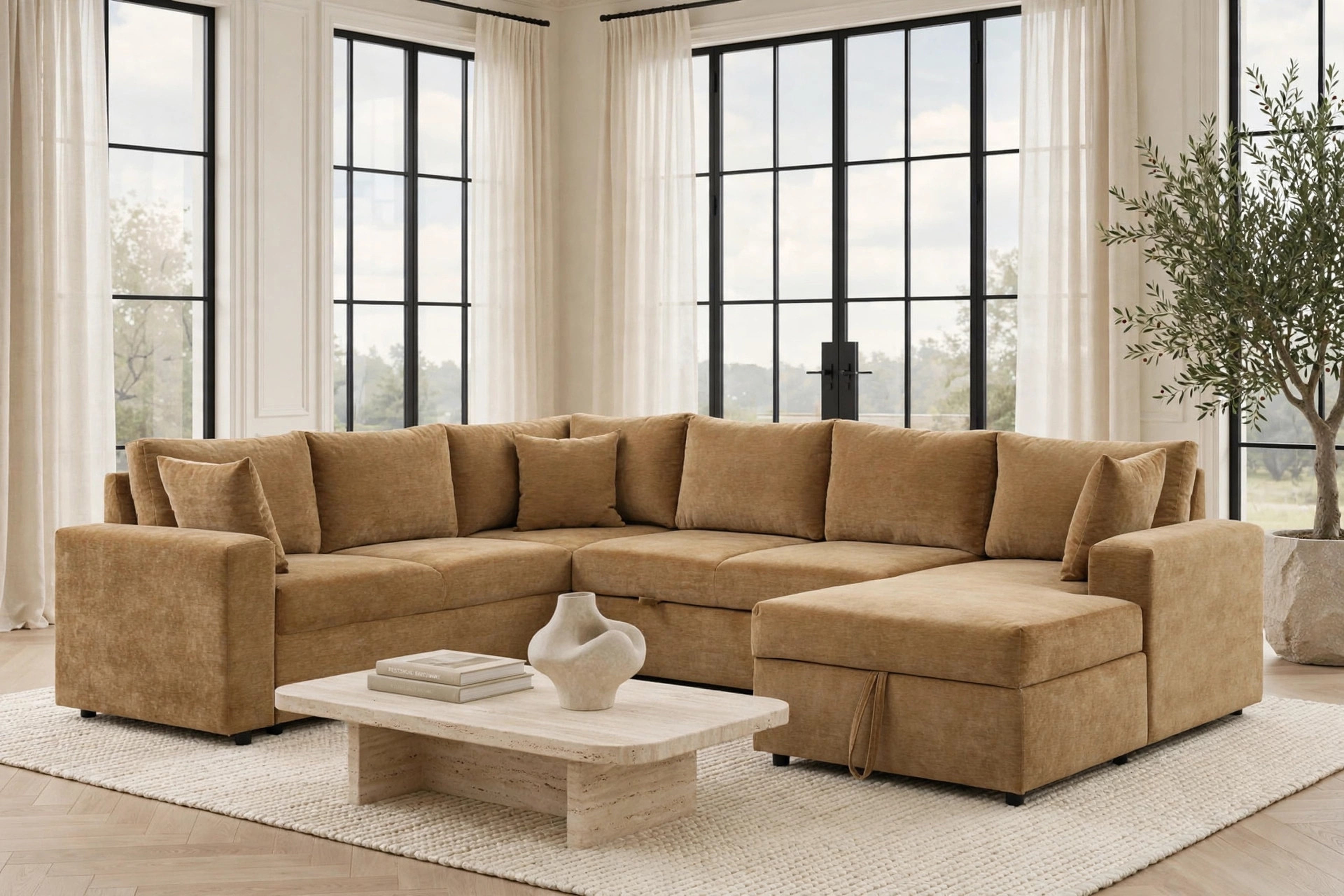 Forever Caramel Latte Storage Chaise Sectional with Pull-Out Bed, view 6