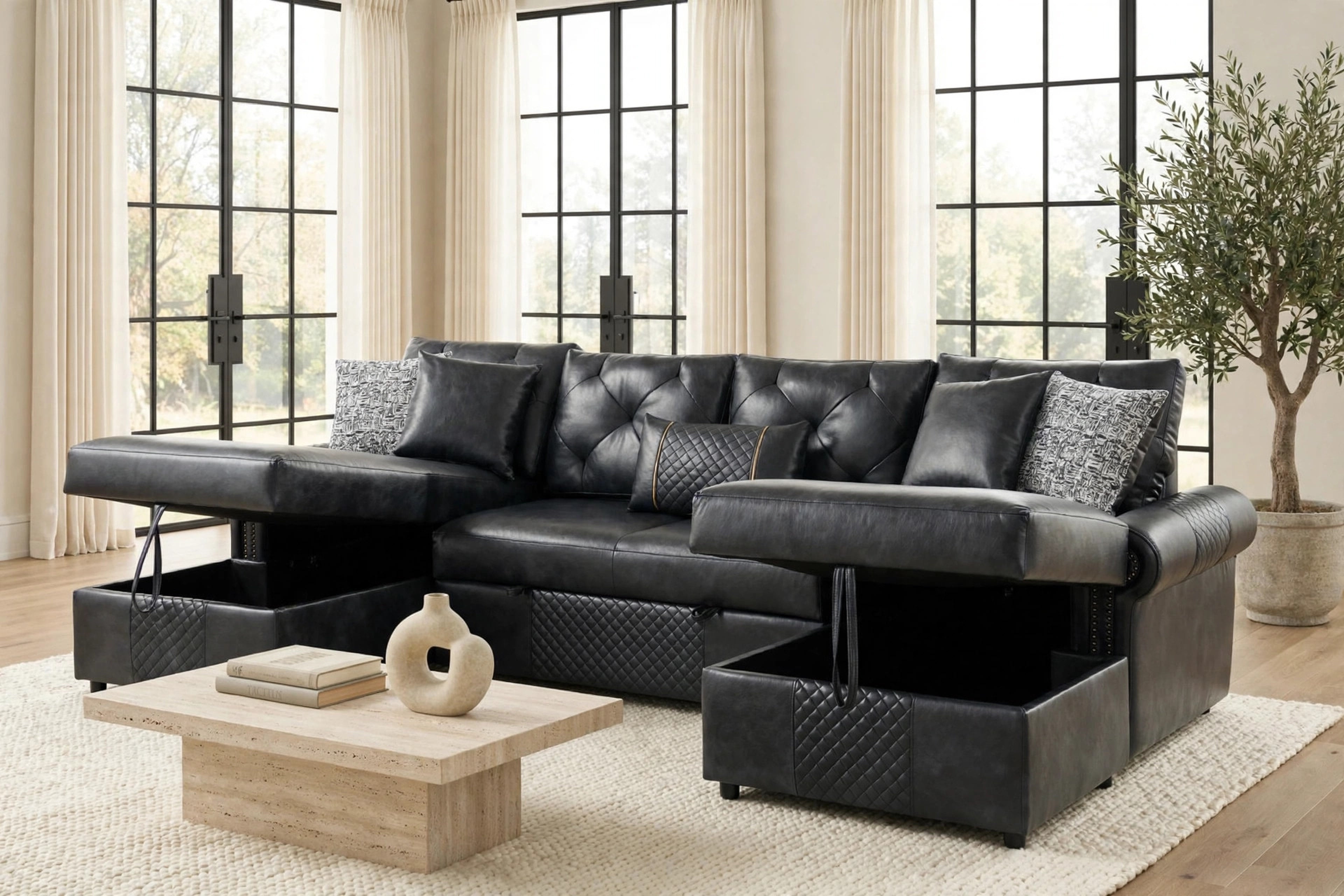 Sonoma black double chaise sectional in a living room