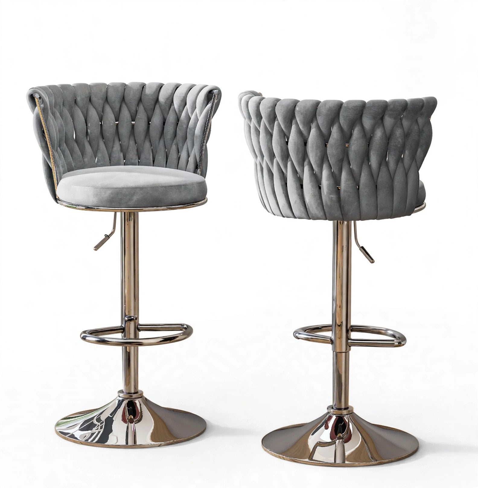 Gray Velvet Adjustable Swivel Barstools (Set of 2)