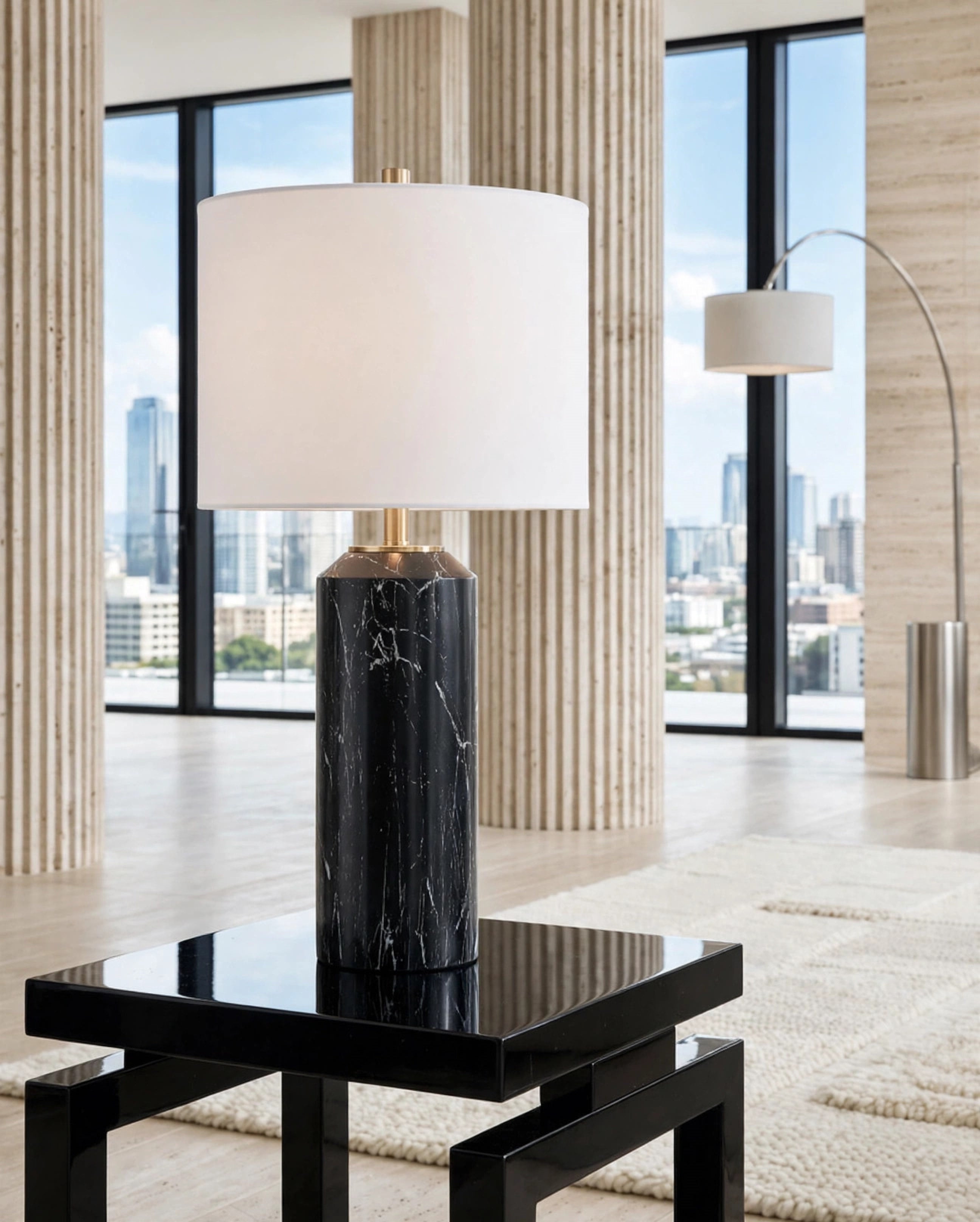 Ashley Black and Gold Faux Marble Table Lamp, view 3