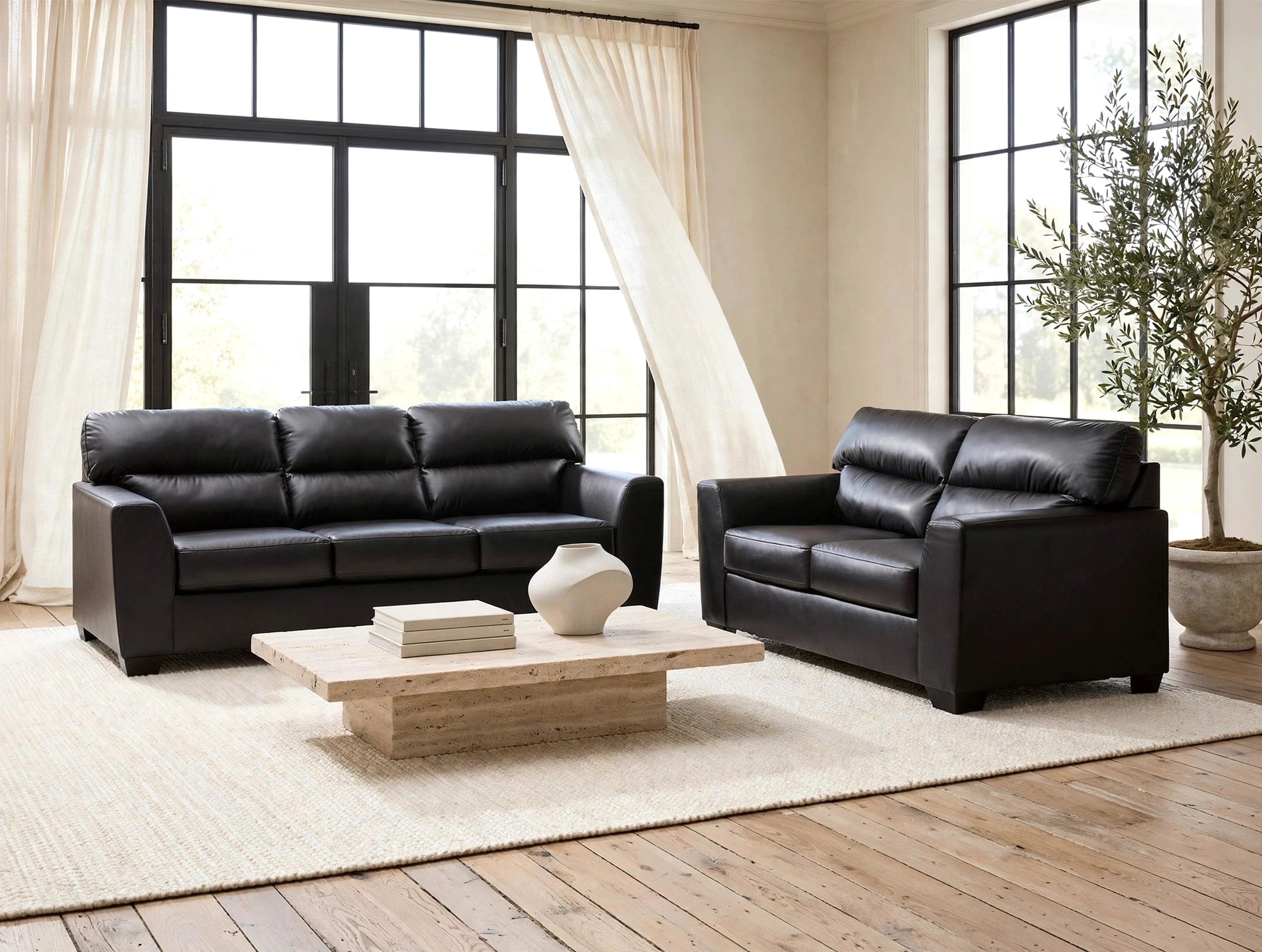 Ashley Midnight Black Faux Leather Sofa & Loveseat Set