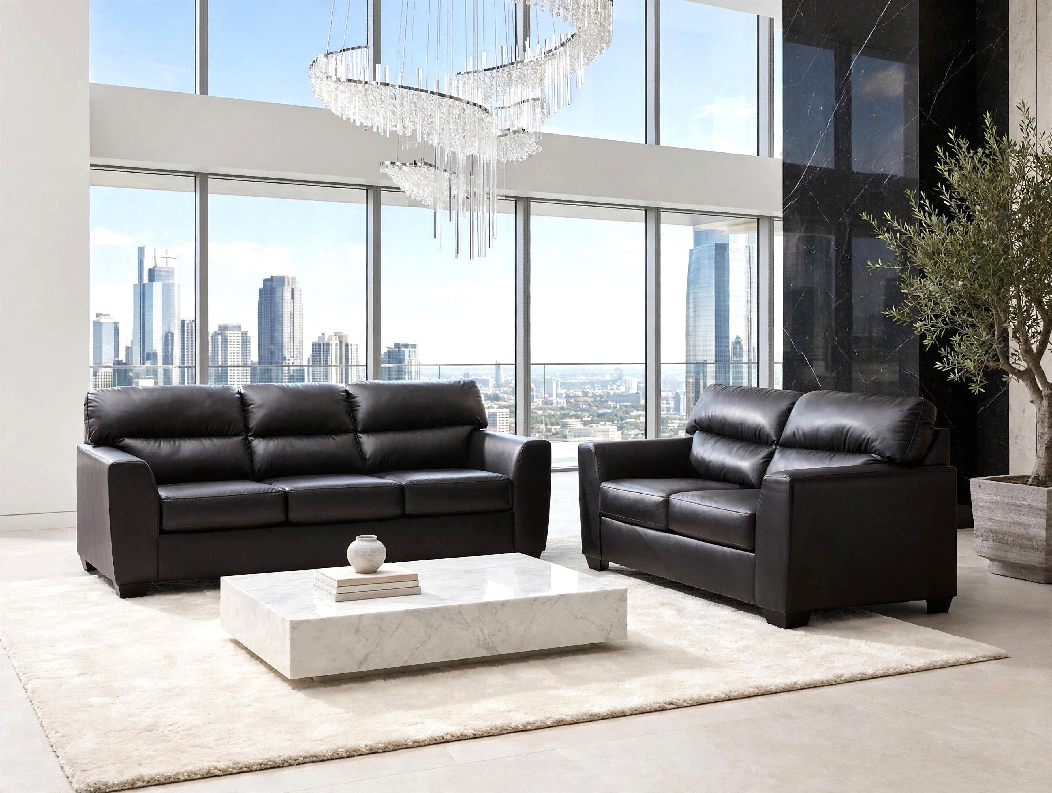 Ashley Midnight Black Faux Leather Sofa & Loveseat Set, view 2