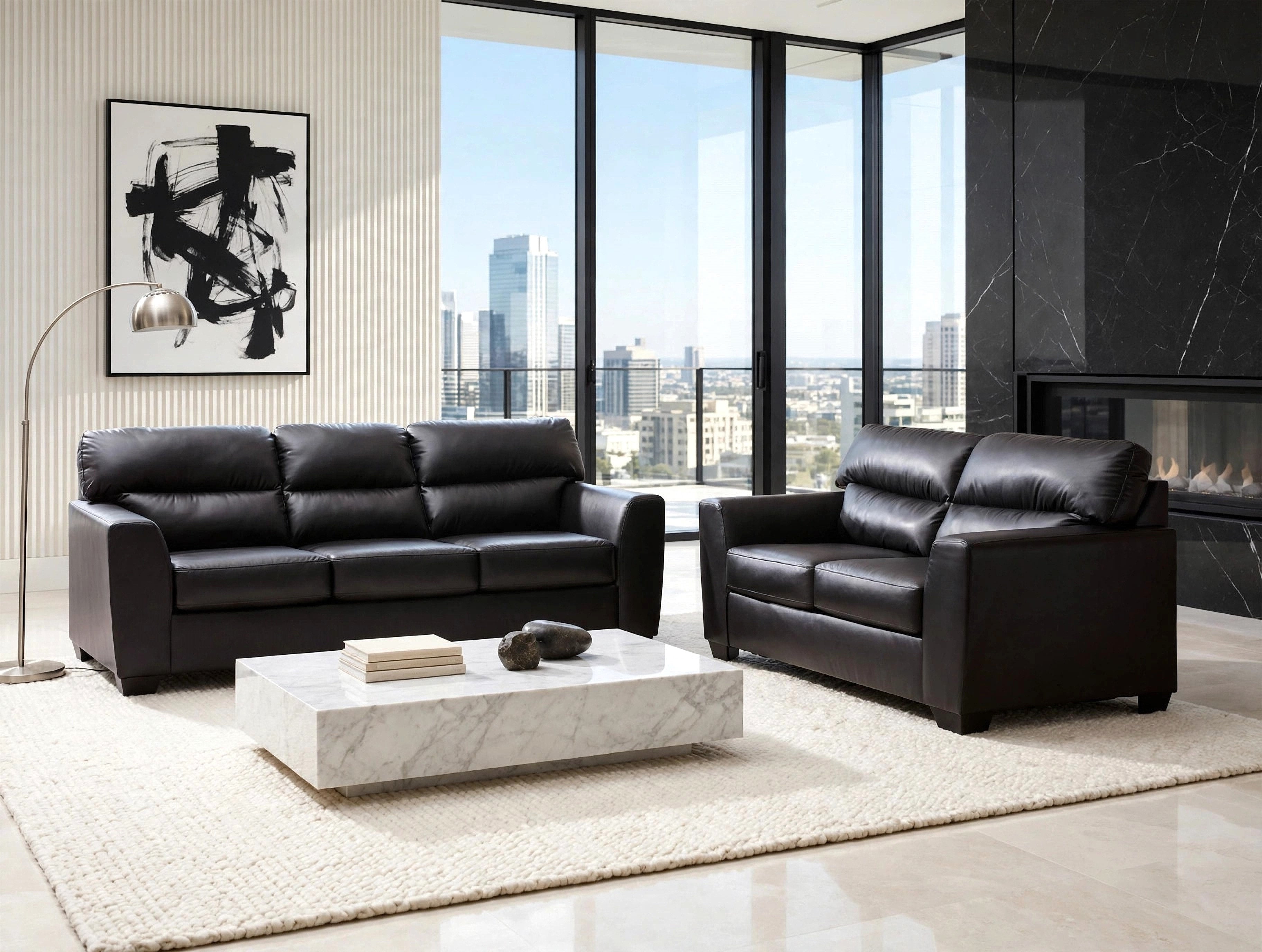 Ashley Midnight Black Faux Leather Sofa & Loveseat Set, view 3