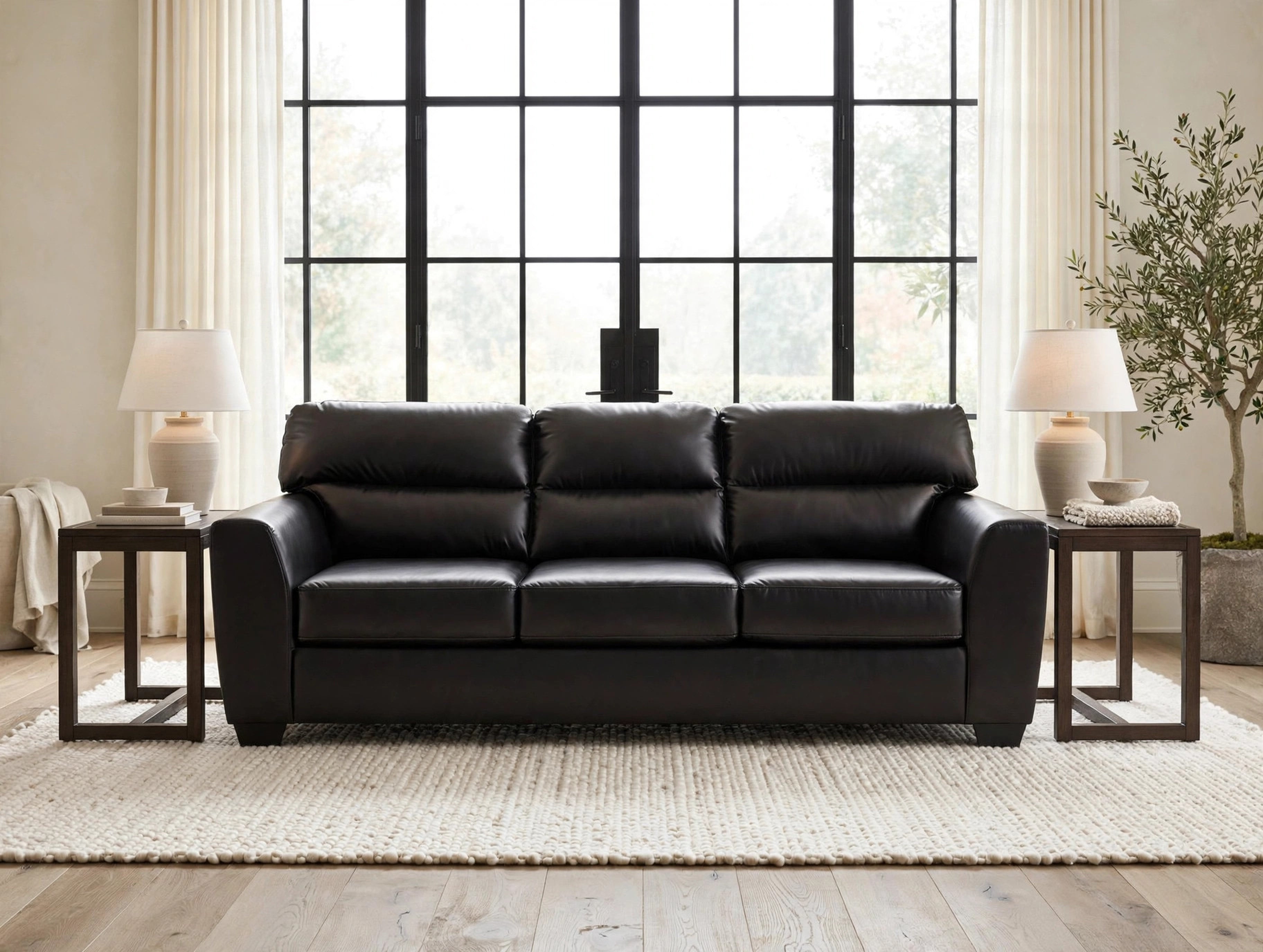 Ashley Midnight Black Faux Leather Queen Sleeper Sofa