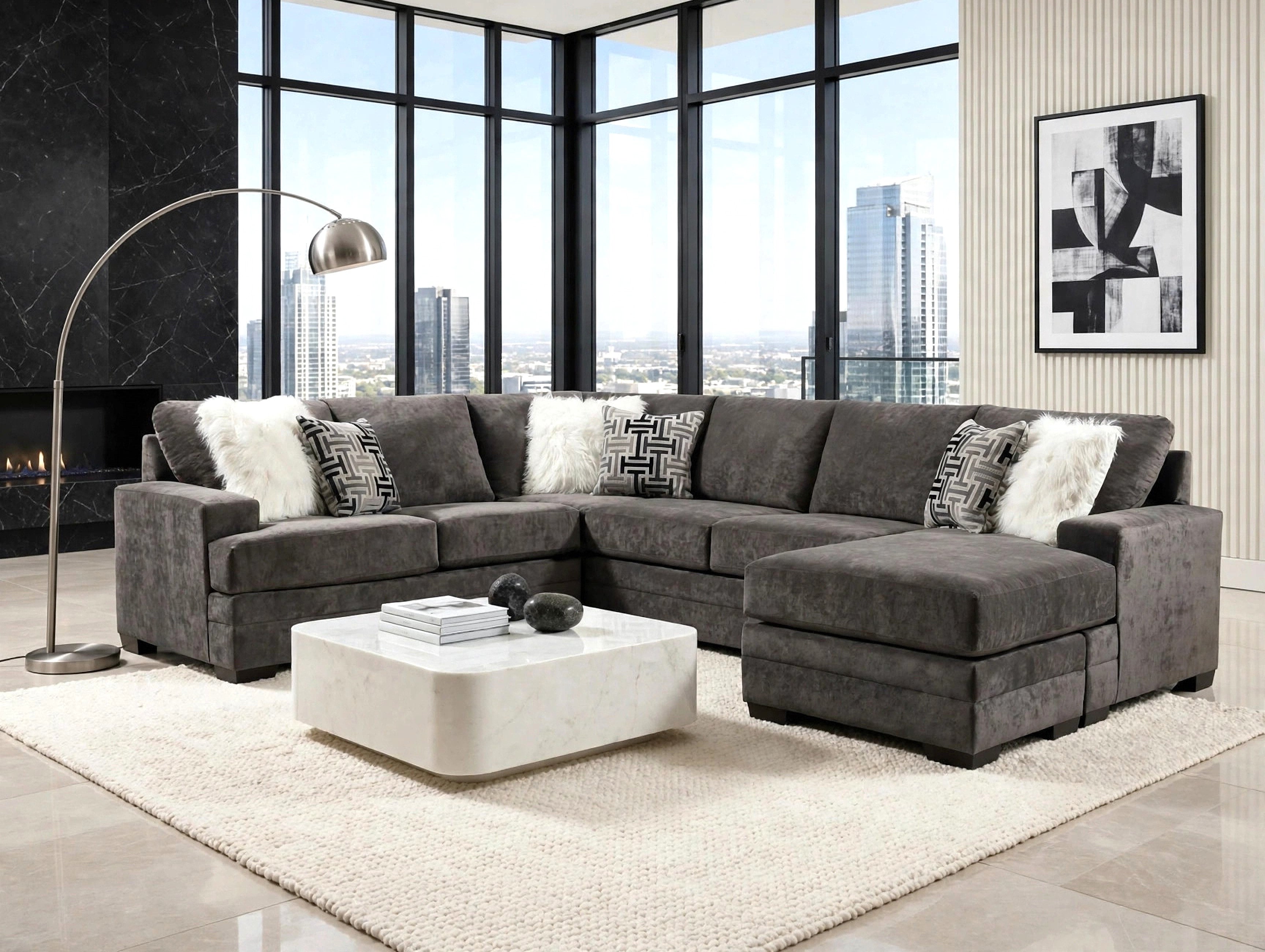 Hearth Charcoal Reversible Sectional