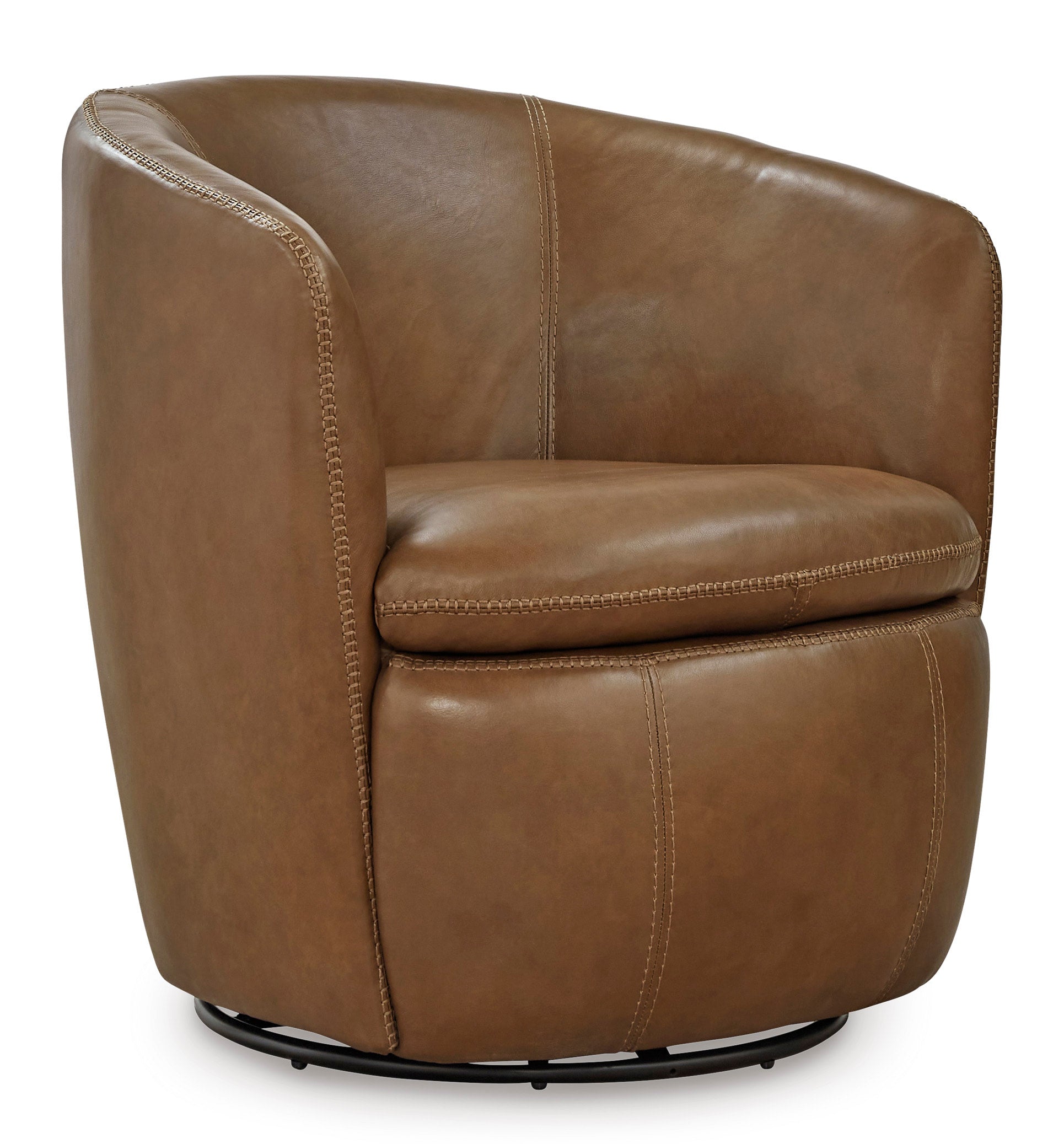 Ashley Caramel Top Grain Leather Swivel Accent Chair