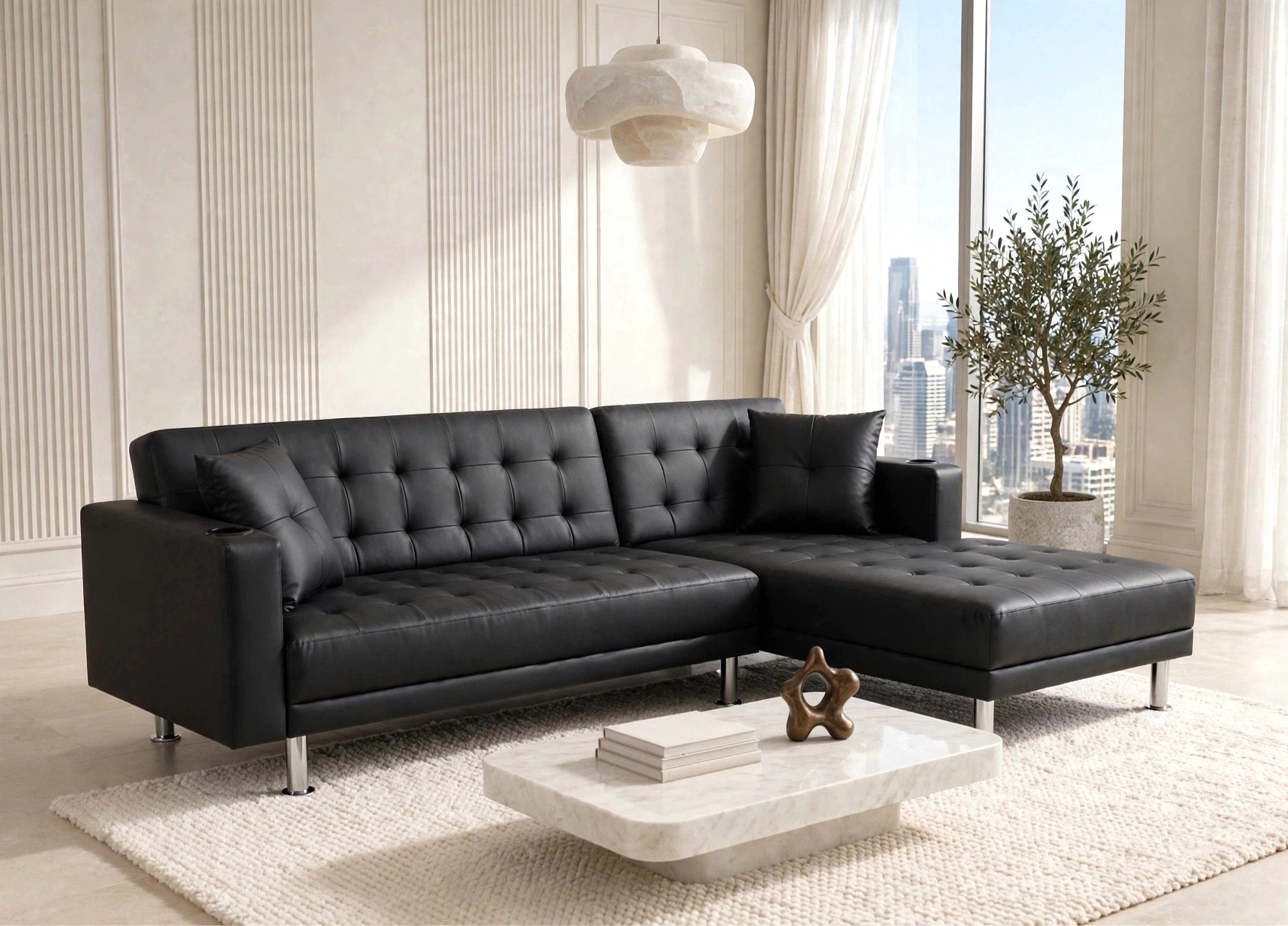 William Black Faux Leather Reversible Sleeper Sectional