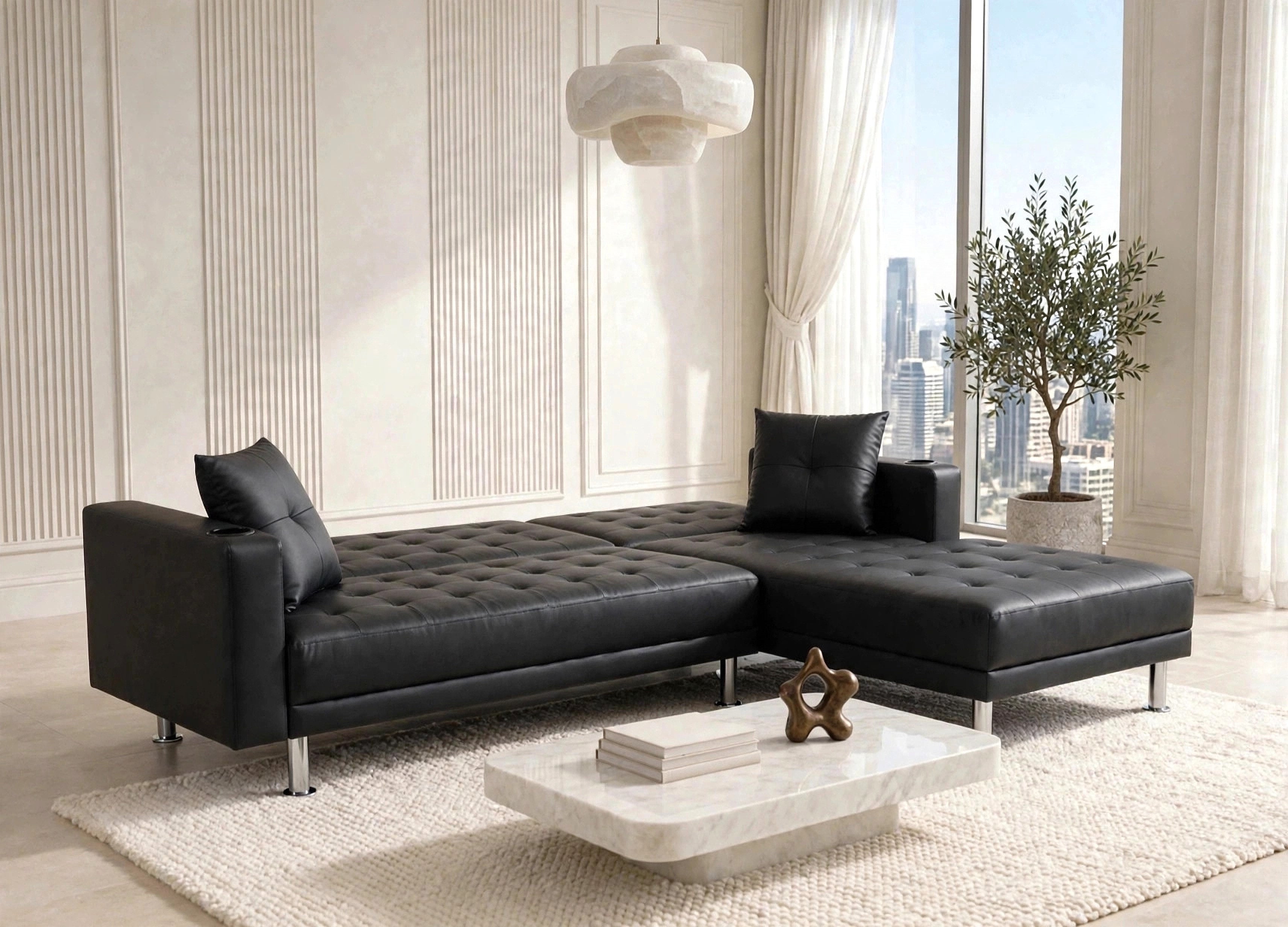 William Black Faux Leather Reversible Sleeper Sectional, view 3