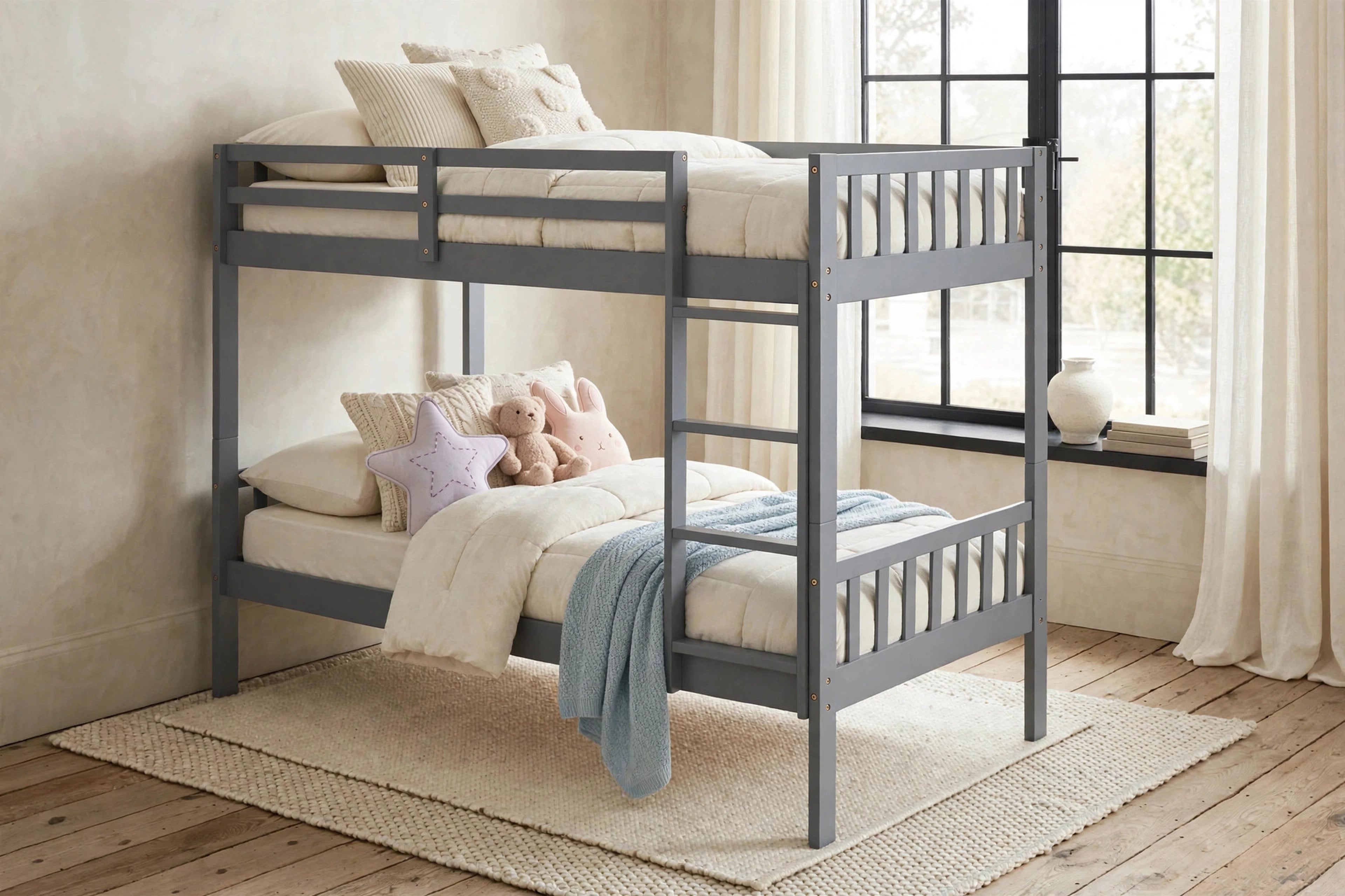 Gray Solid Wood Twin over Twin Bunk Bed