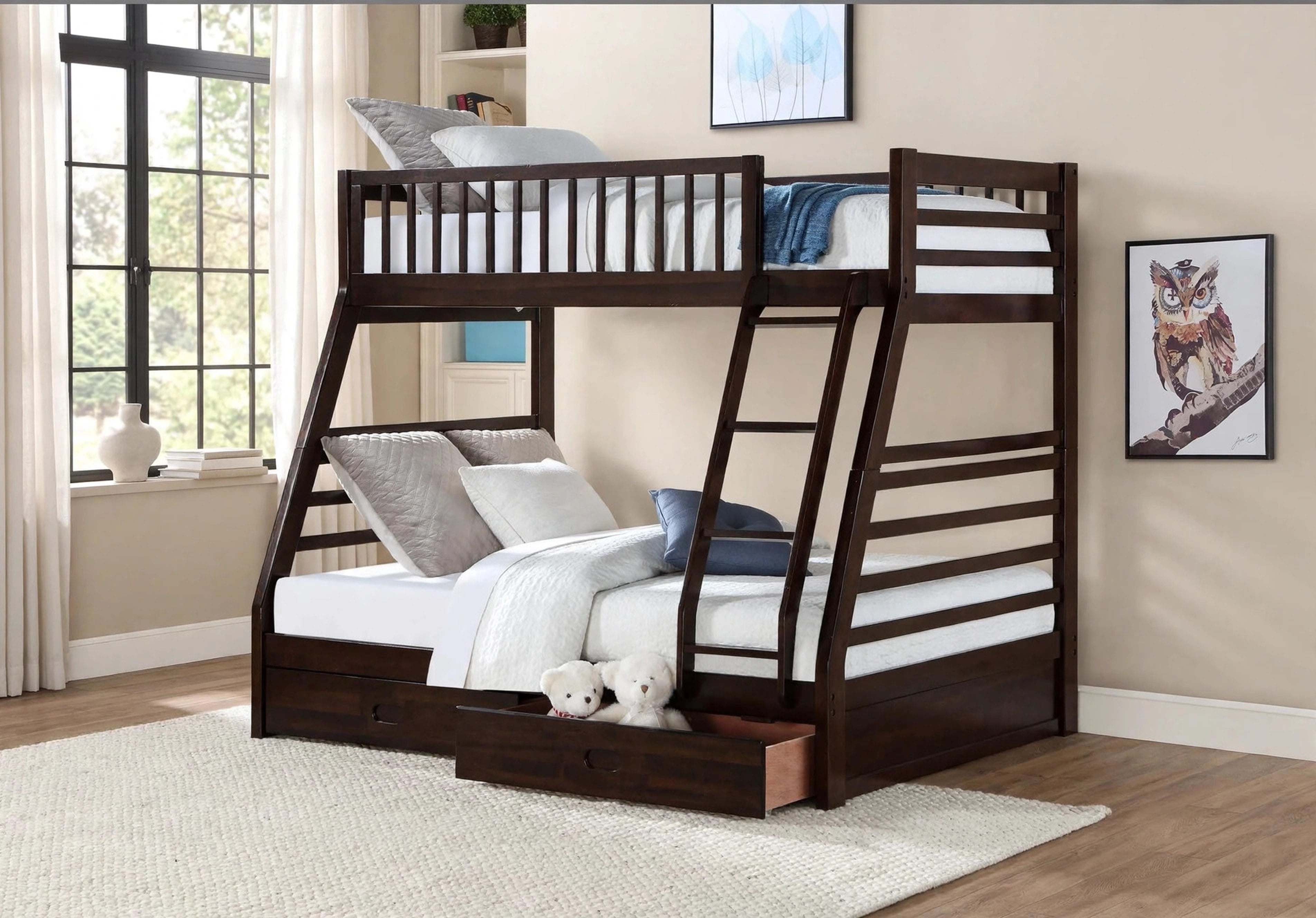 Isaac Espresso Twin over Full Bunk Bed with Drawers