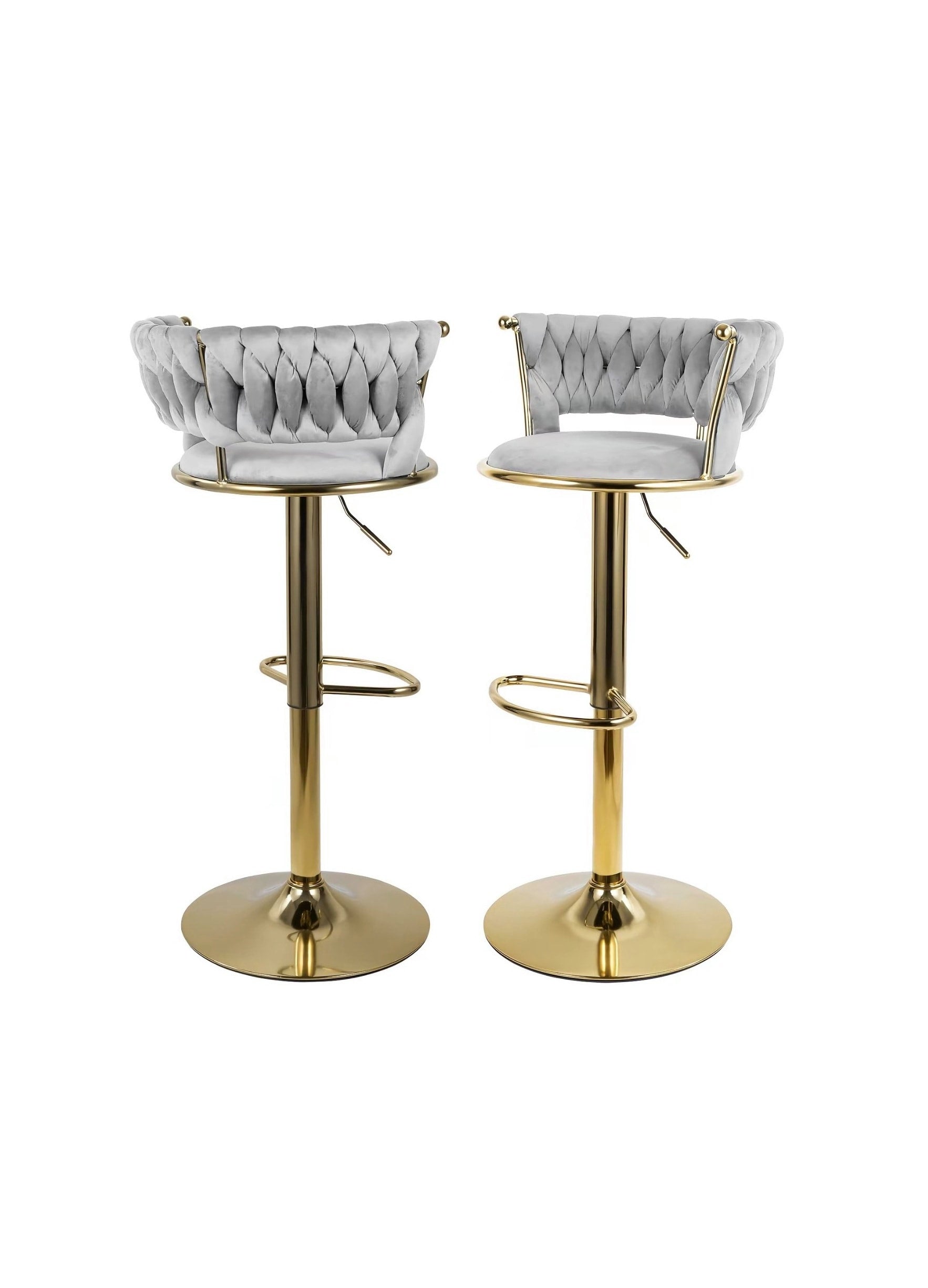 Gray Velvet Swivel Counter Stools with Gold Base (Set of 2), view 3