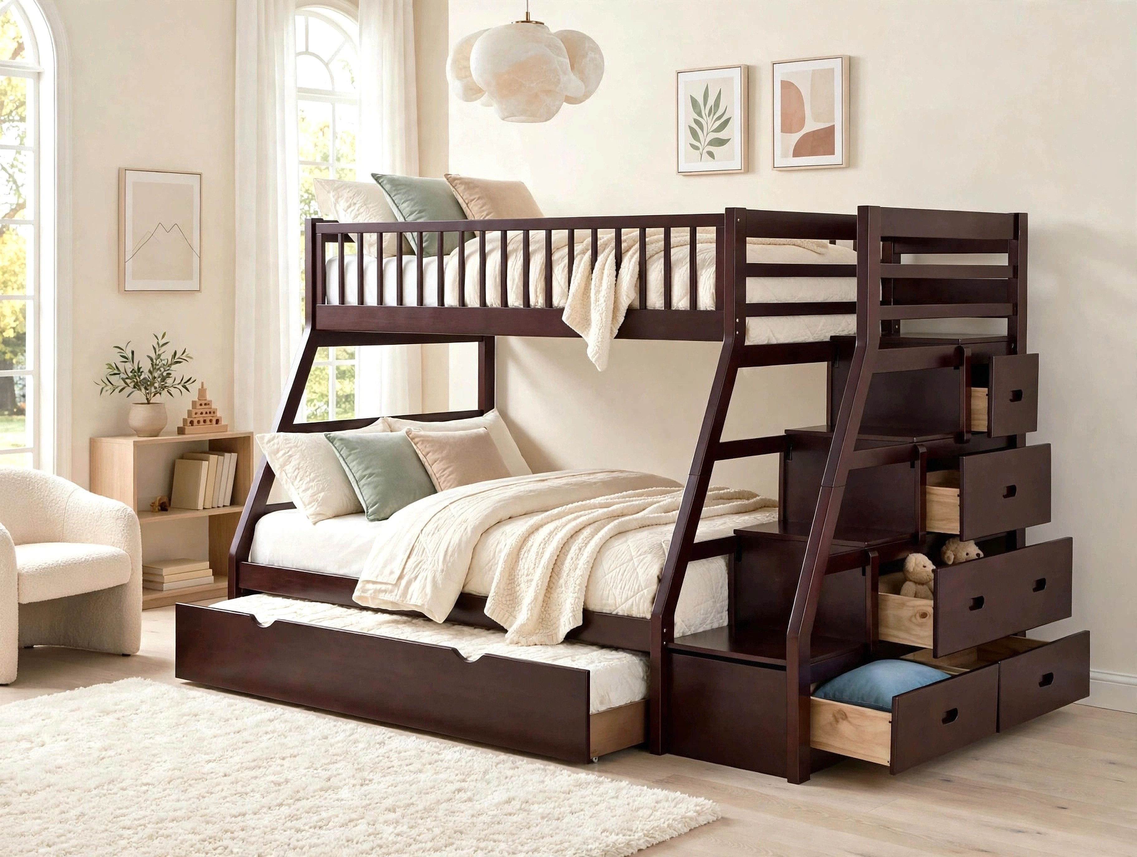 Alejandra Espresso Twin over Full Bunk Bed with Twin Trundle