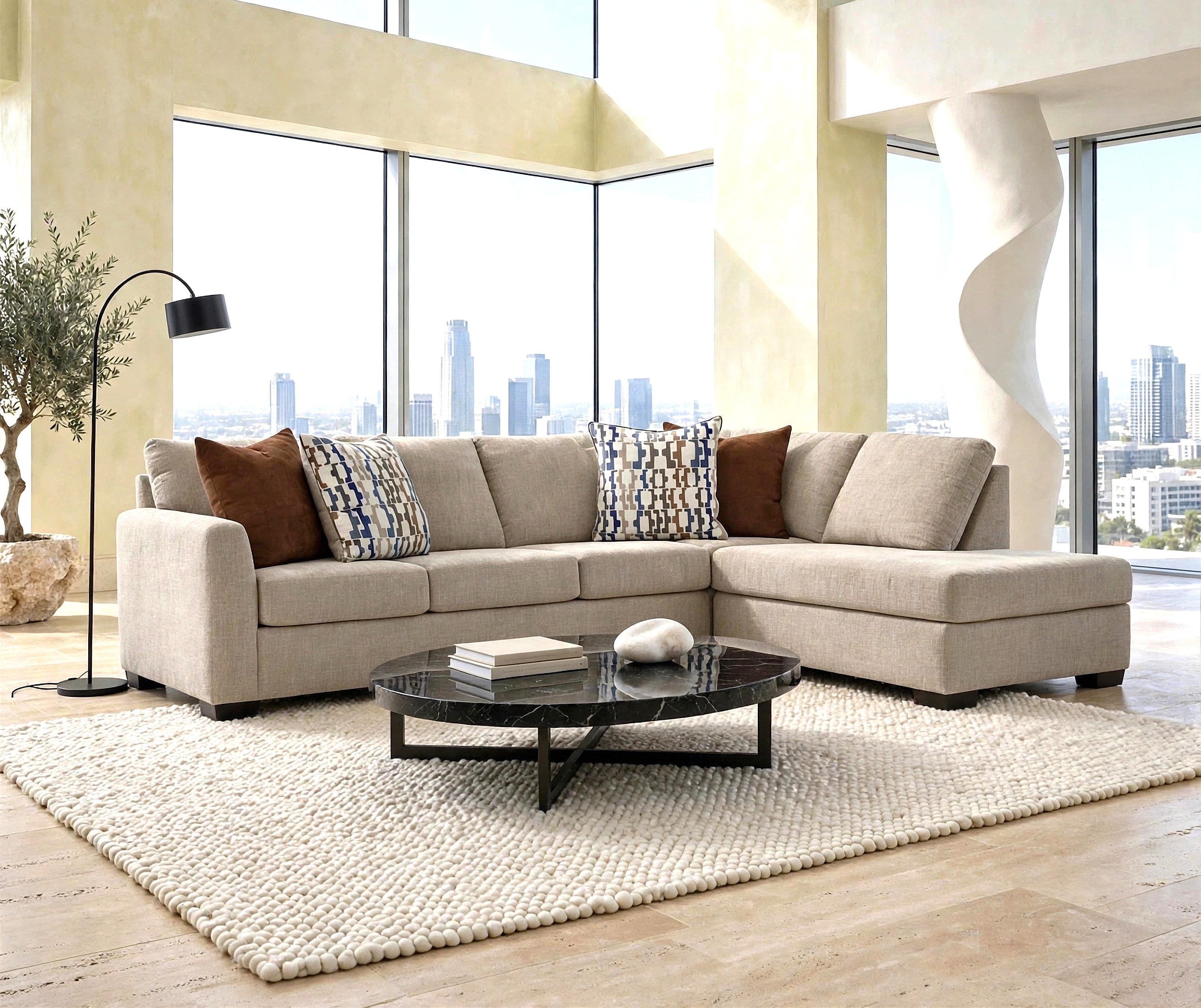 Behold 2275 Parchment sectional with right chaise