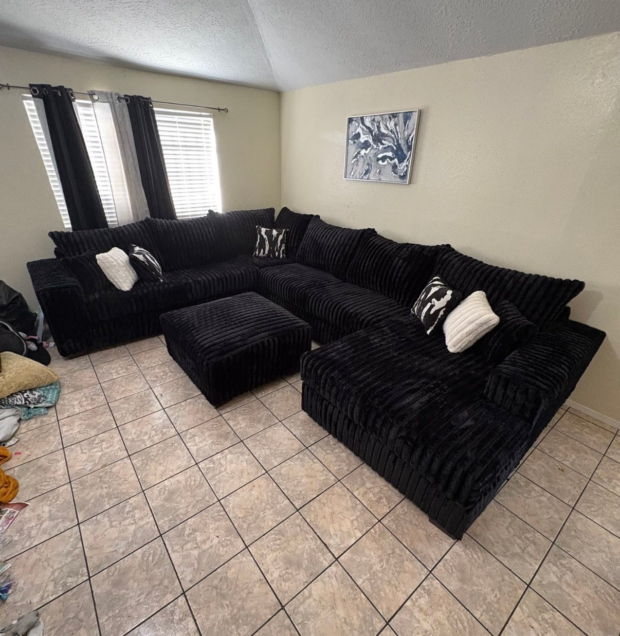 Texan 4-piece black corduroy sectional with ottoman