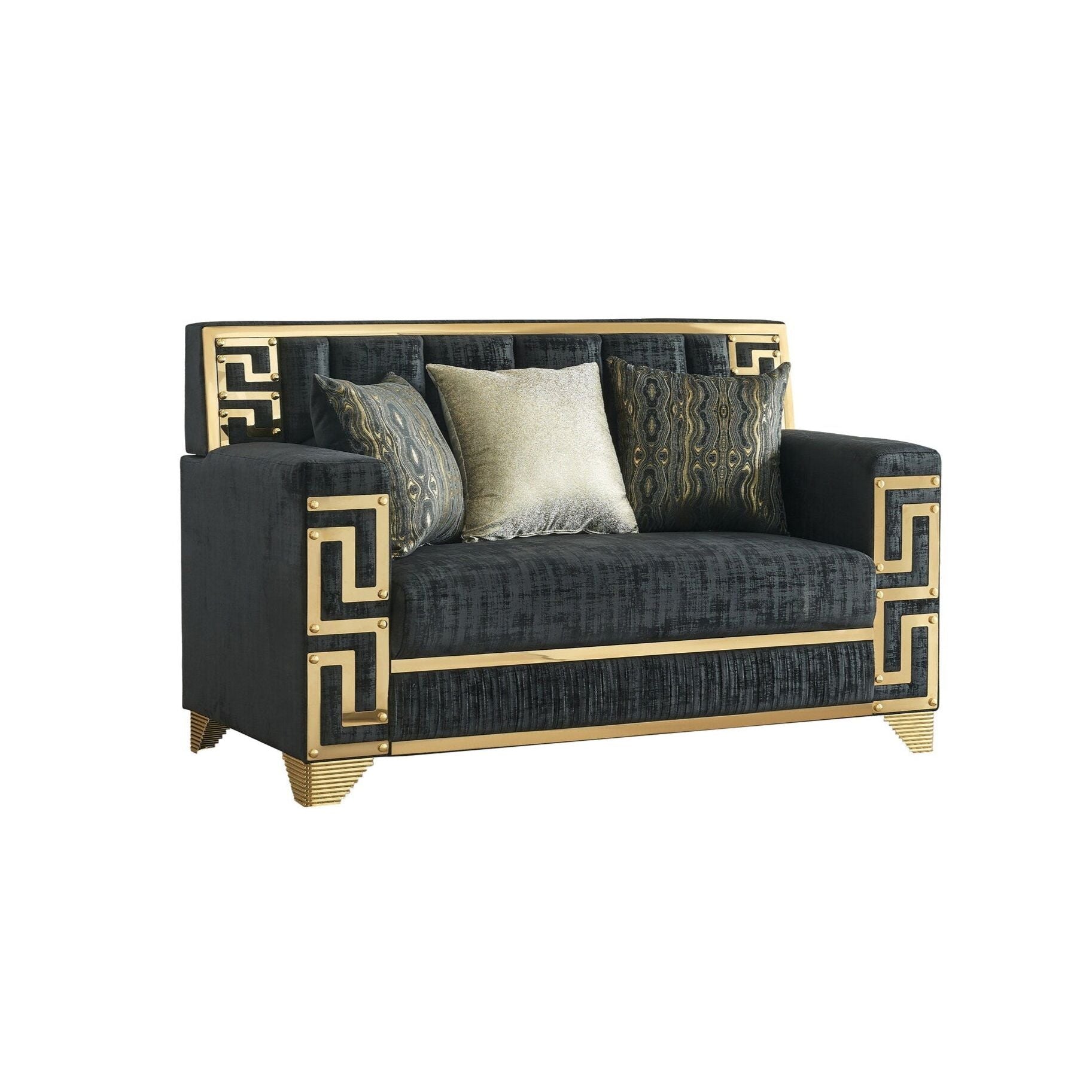 Hira Black Sofa and Loveseat Set with Gold Accents, view 4