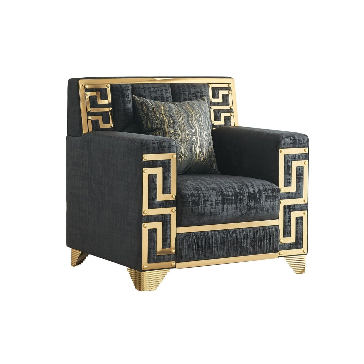 Hira Black Sofa and Loveseat Set with Gold Accents, view 5