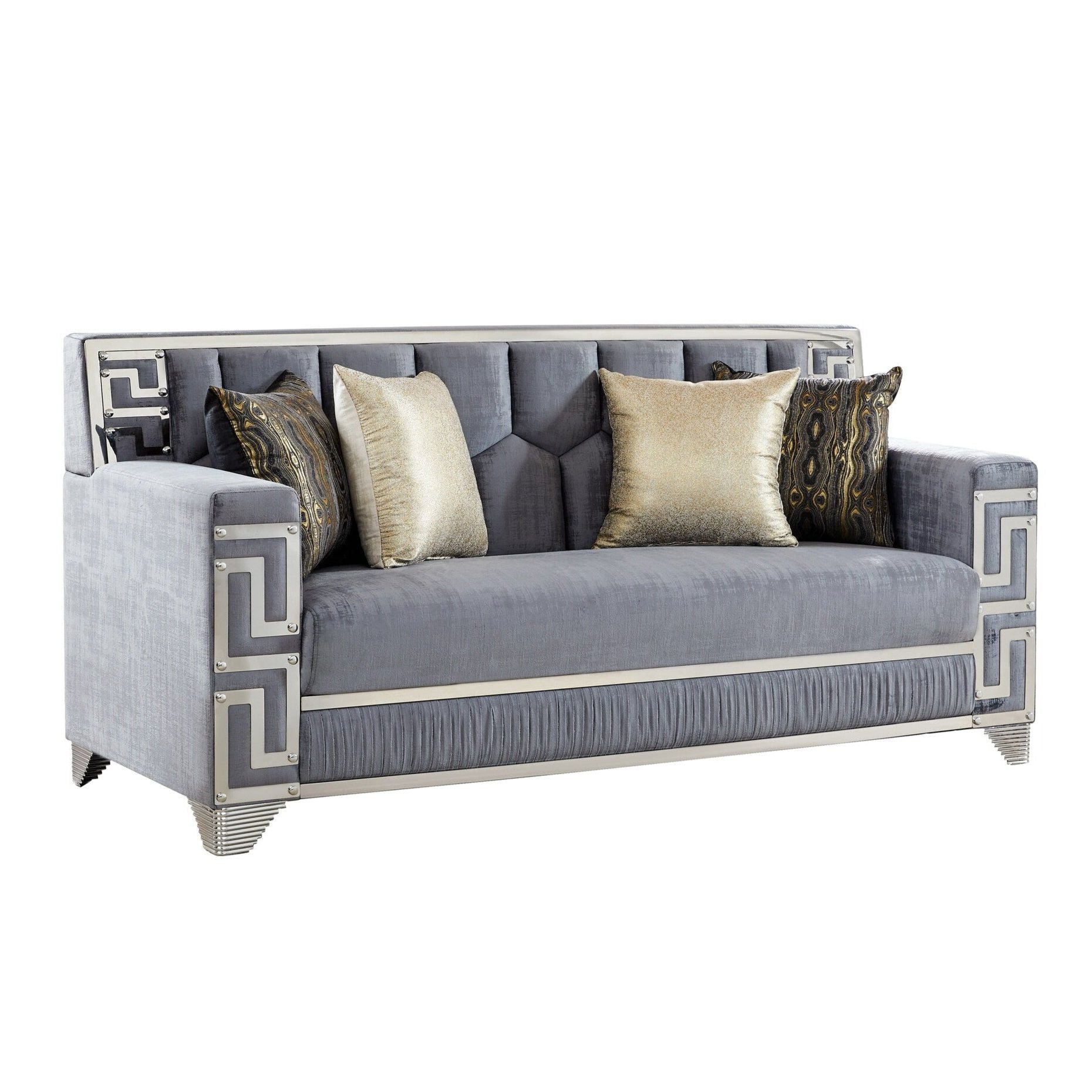 Hira Gray Sofa and Loveseat Set with Gold Accents, view 4