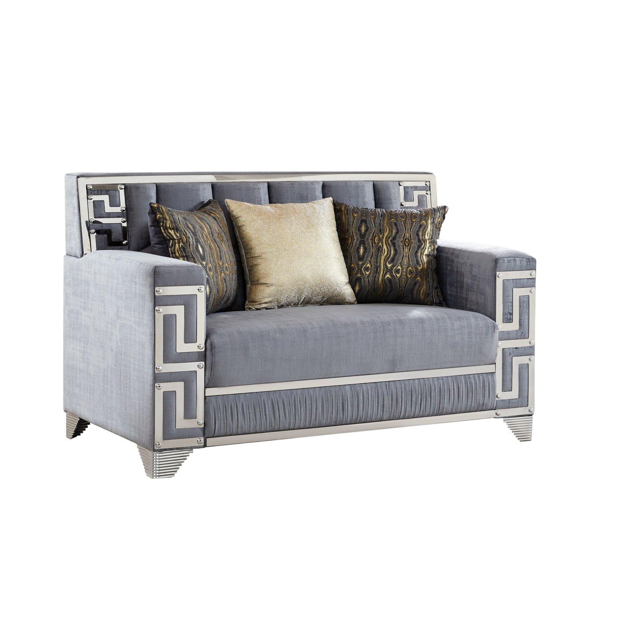 Hira Gray Sofa and Loveseat Set with Gold Accents, view 5