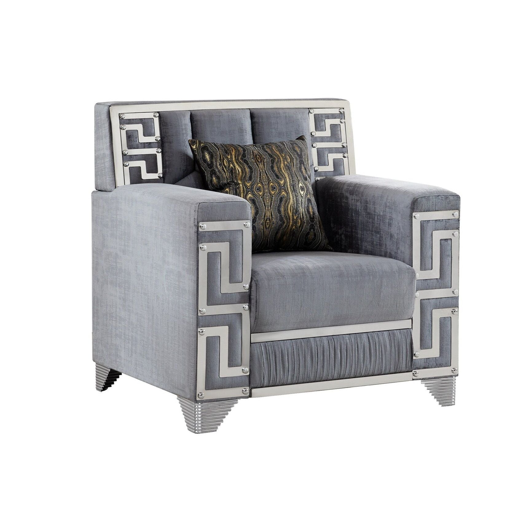Hira Gray Sofa and Loveseat Set with Gold Accents, view 3