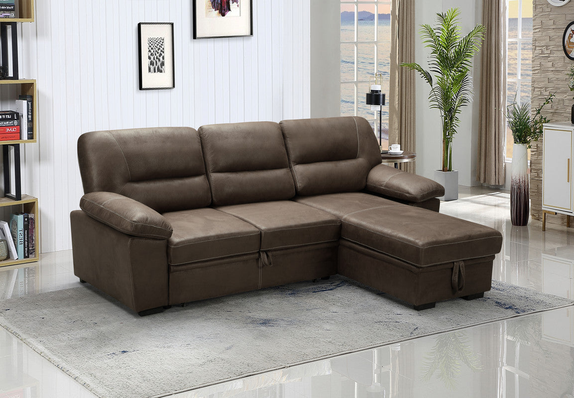 Kipling Saddle Brown Microfiber Reversible Sleeper Sectional