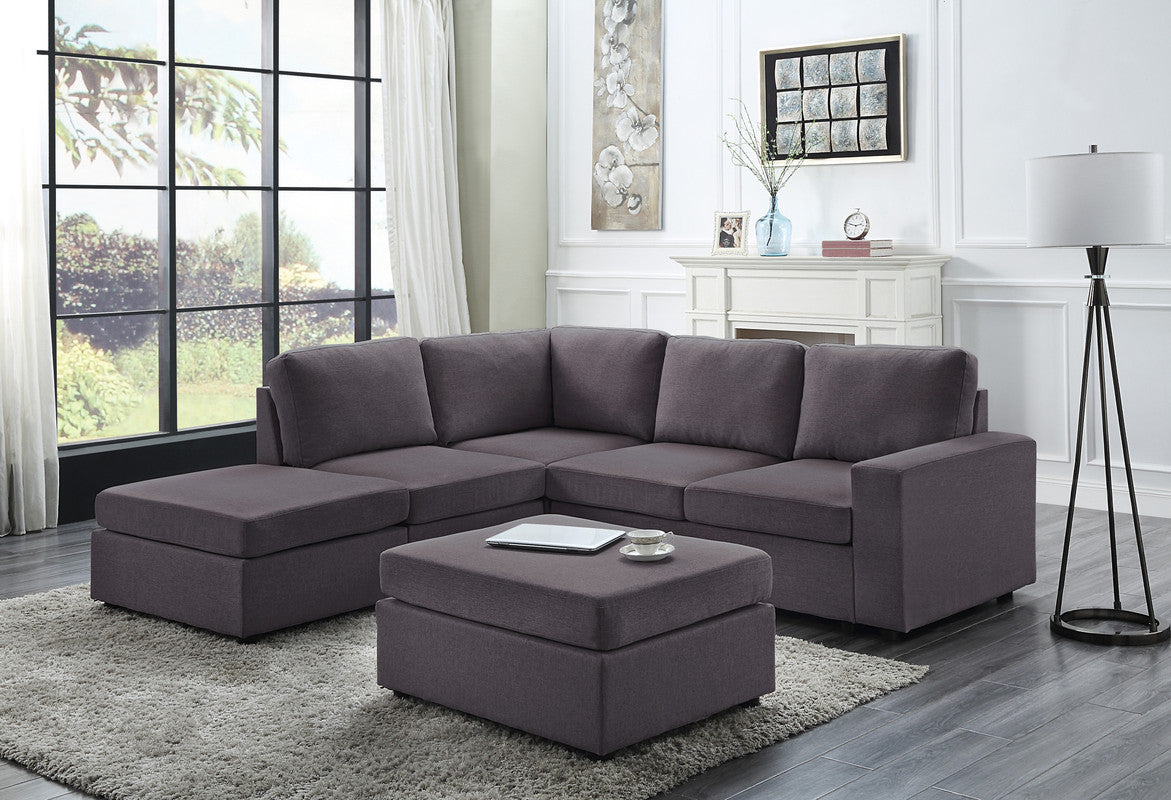 Marta Modular Sectional Sofa with Ottoman in Dark Gray Linen