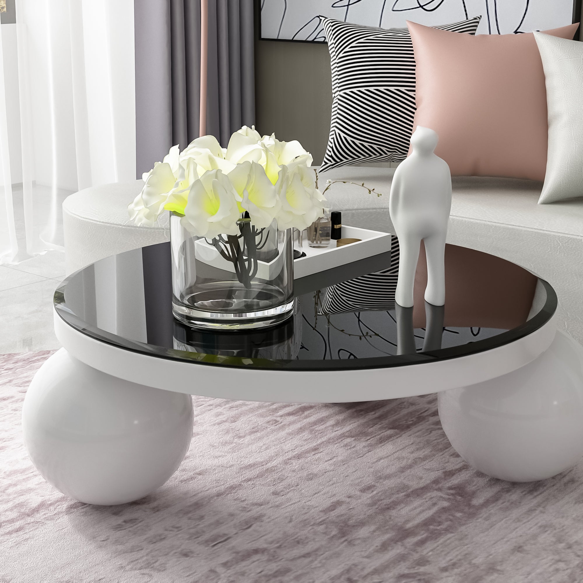38.6" Inch Round Tempered Glass Table Top black Glass 1/2" Inch Thick Beveled Polished Edge