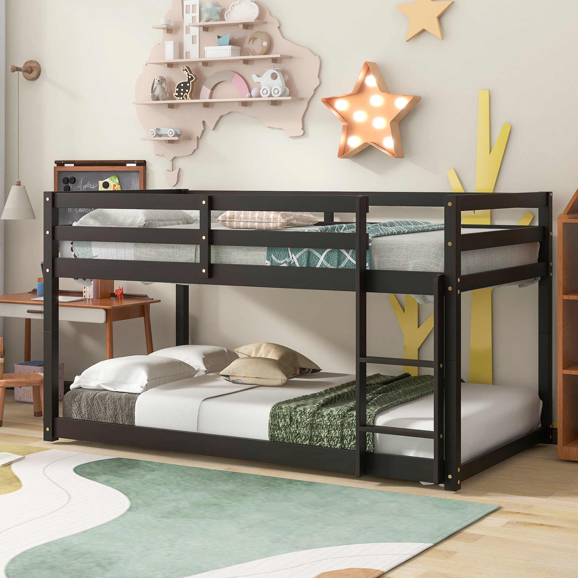 Twin over Twin Floor Bunk Bed,Espresso(Old Sku:W50430321)