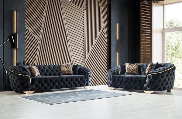LUPINO BLACK VELVET SOFA & LOVESEAT