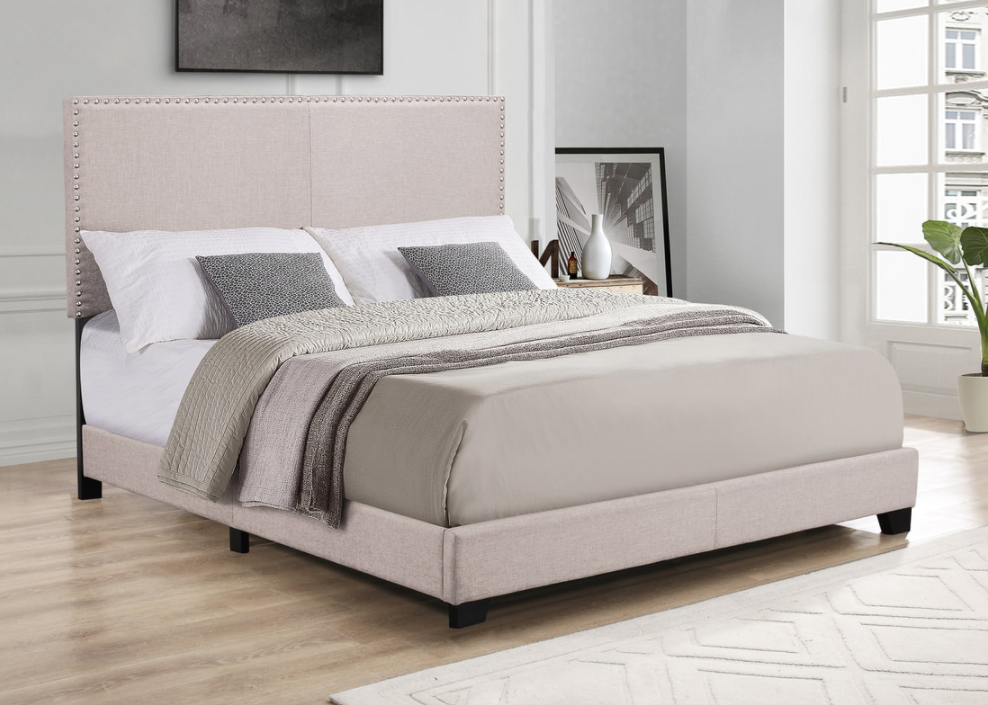 SAND BEIGE LINEN FABRIC QUEEN BED FRAME