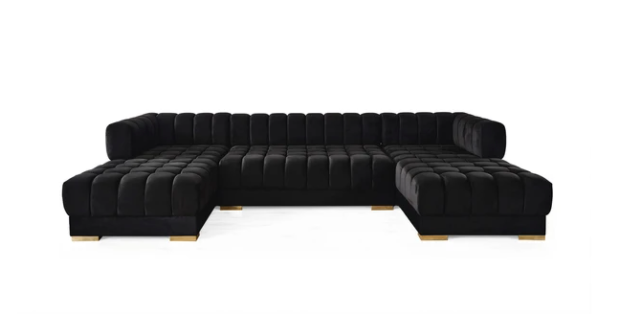 ARIANA VELVET BLACK DOUBLE CHAISE SECTIONAL