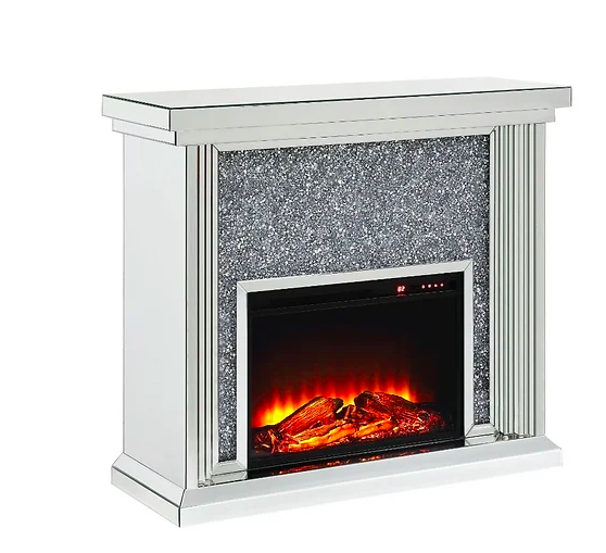 CAMILA MIRRORED FIREPLACE W/ LED LIGHTS AND BLUETOOTH SPEAKER