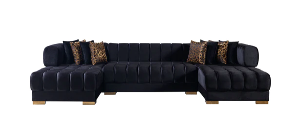ARIANA VELVET BLACK DOUBLE CHAISE SECTIONAL