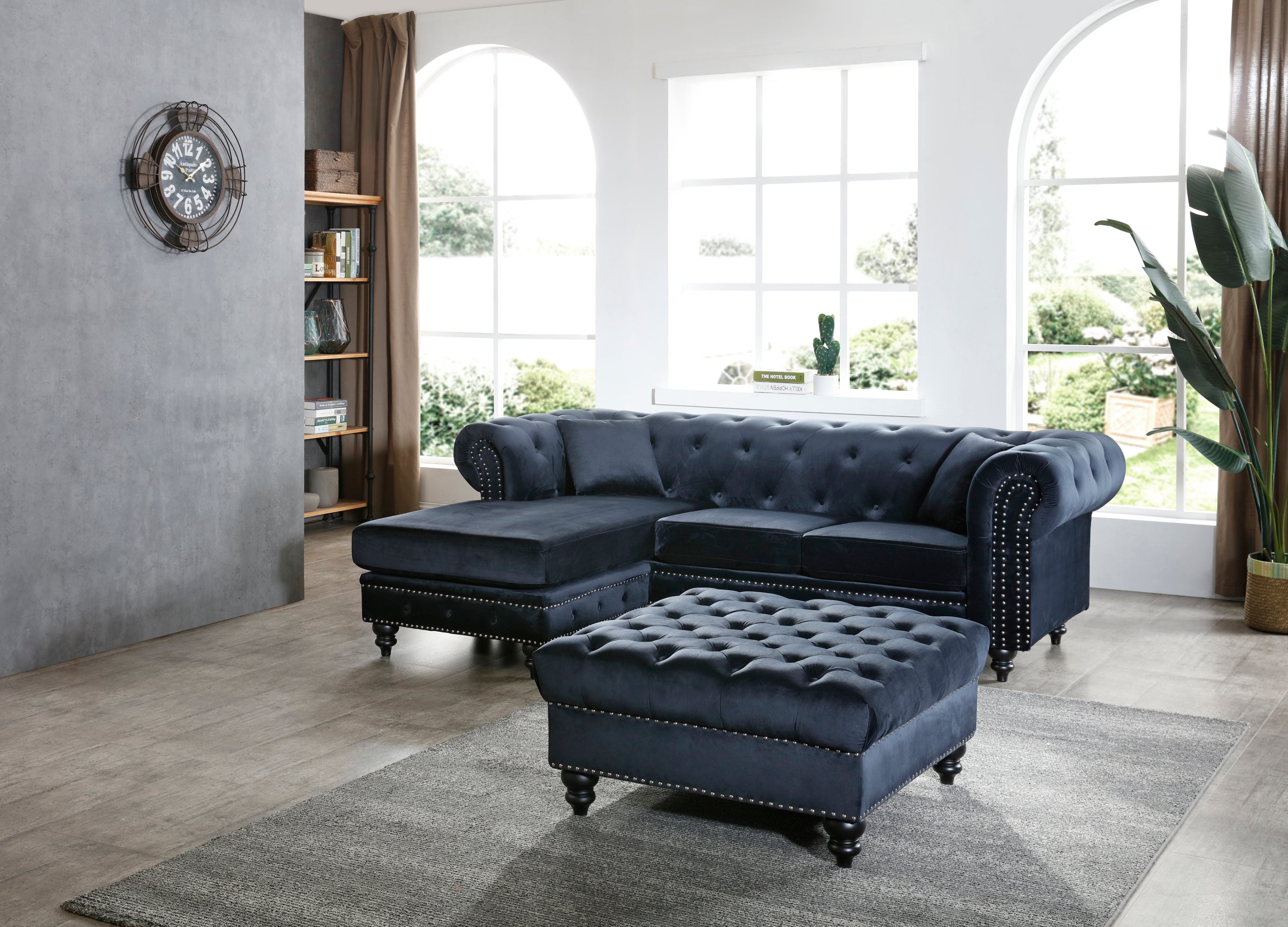 Glory Furniture Nola G0353B-SC Sofa Chaise ( 3 Boxes ) , BLACK