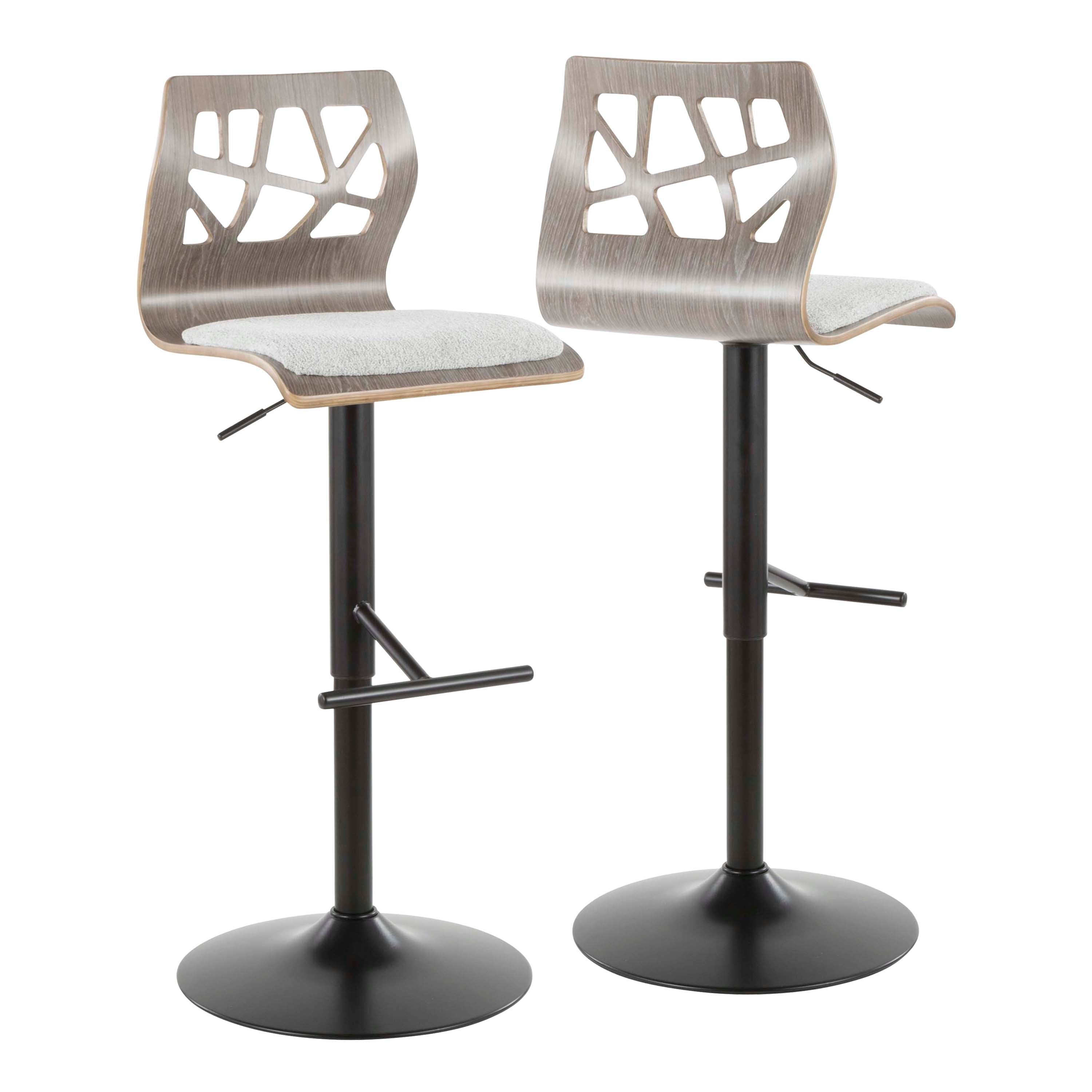 Folia Mid-Century Modern Adjustable Barstool in Light Grey Wood and Light Grey Fabric by LumiSource