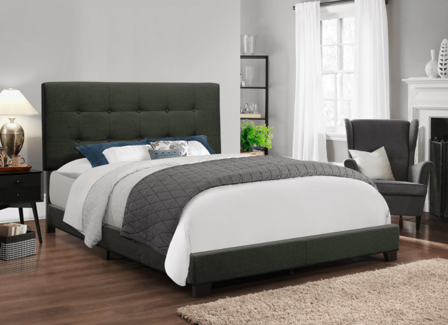 CHARCOAL LINEN FABRIC BED W/ TUFTED BUTTONS By HH AVAILABLE IN HOUSTON, DALLAS, AUSTIN, SAN ANTONIO, & NATIONWIDE