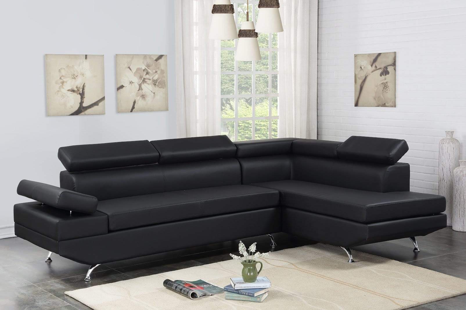 MODERNO 2 PC SECTIONAL IN BLACK BY HH AVAILABLE IN HOUSTON, DALLAS, SAN ANTONIO, & AUSTIN  SKU MODERNO BLACK