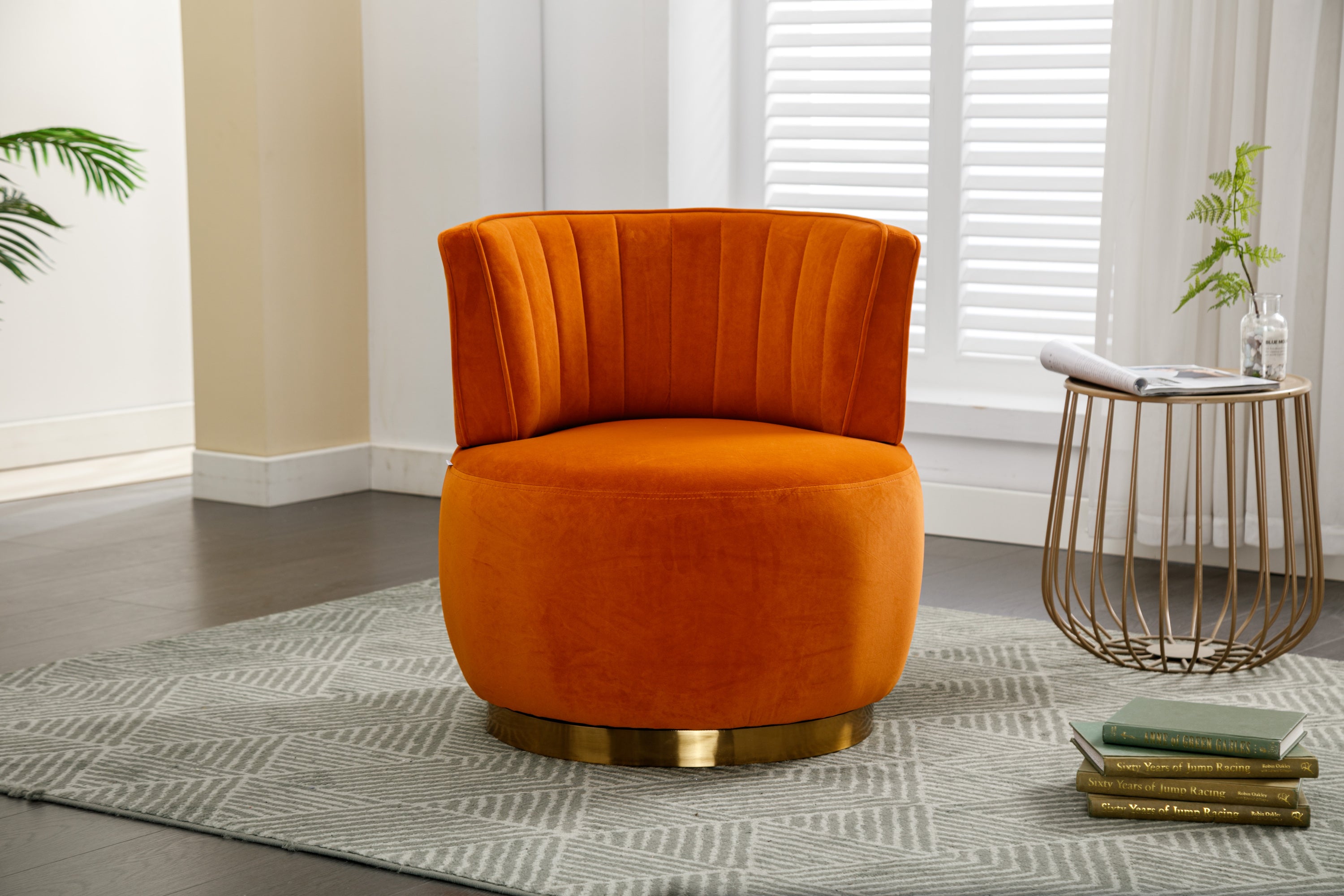 360 Degree Swivel Cuddle Barrel Accent Fluffy Velvet Fabric Chair